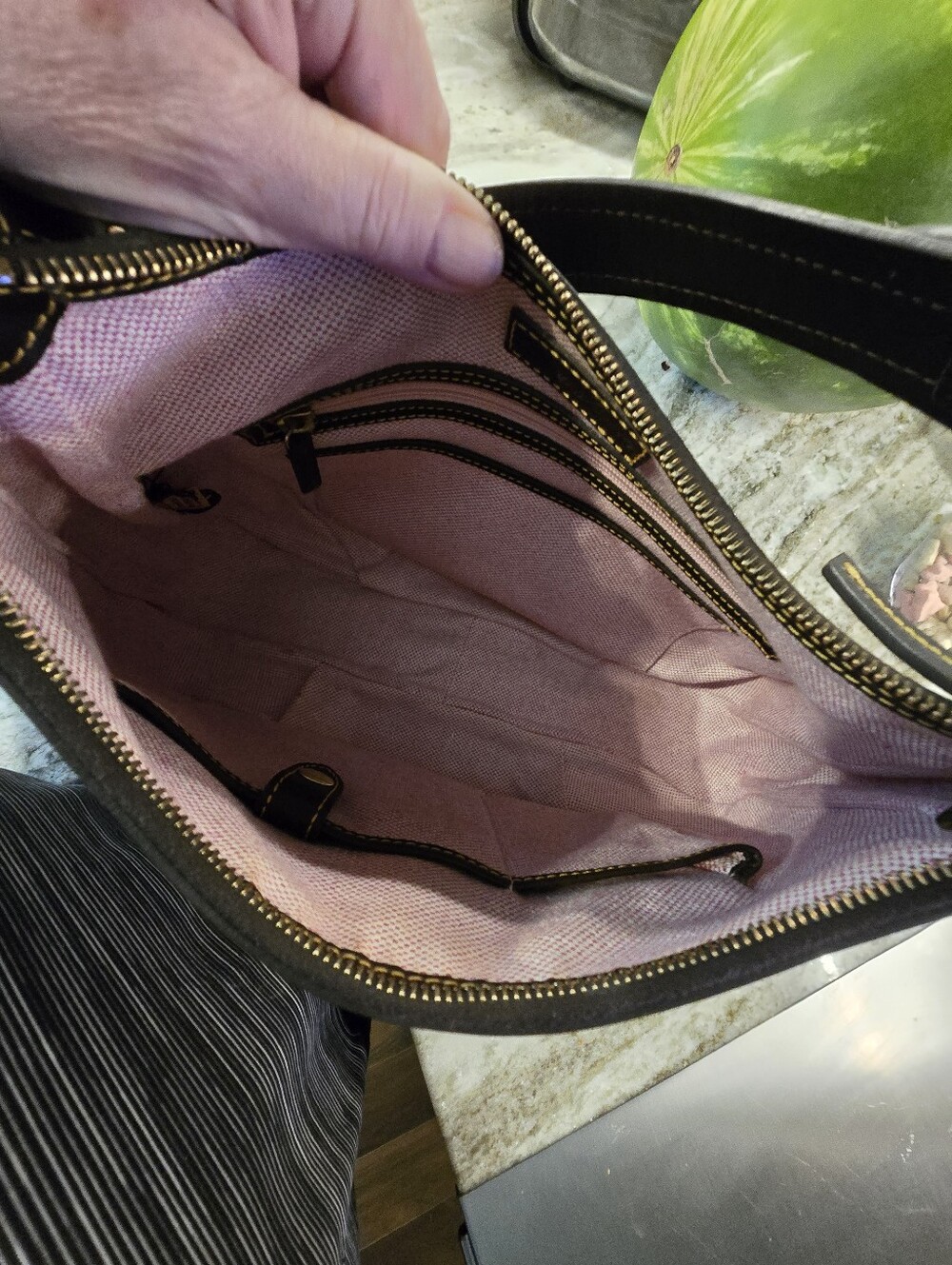 Dooney & Bourke Black and Green Croc-Embossed Hobo - Picture 7 of 10